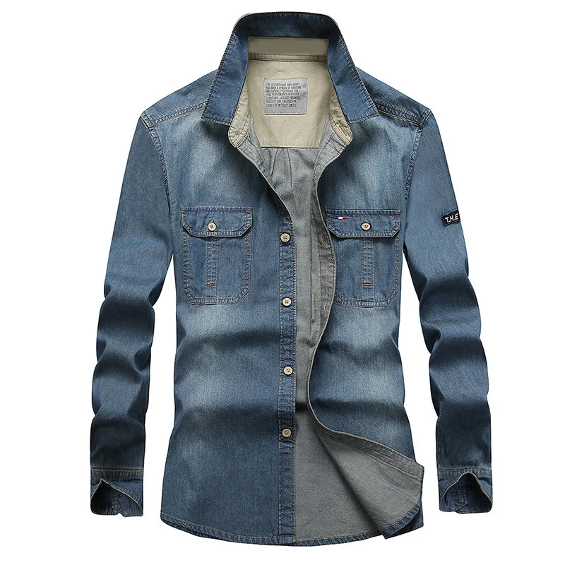 Herren Modisches Denim-Hemd mit Utility-Taschen Drune
