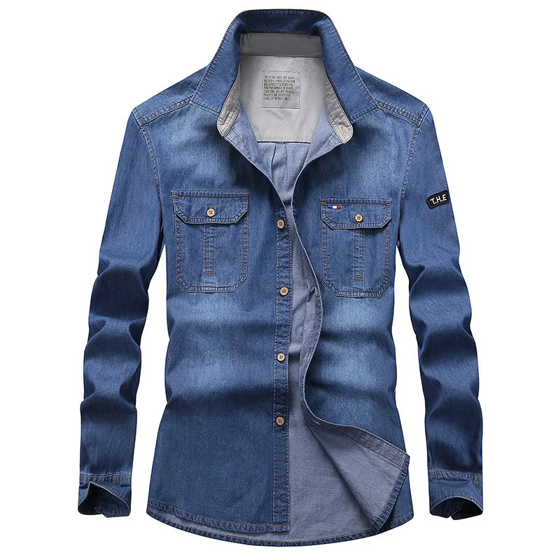Herren Modisches Denim-Hemd mit Utility-Taschen Drune