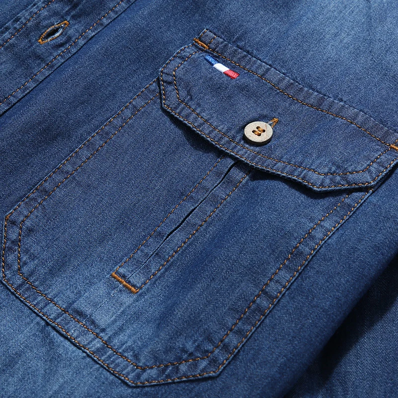Herren Modisches Denim-Hemd mit Utility-Taschen Drune