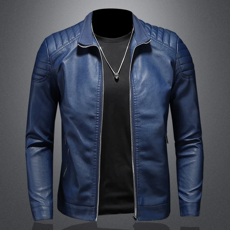 Herren Modische Lederjacke mit Steppdetails Drune