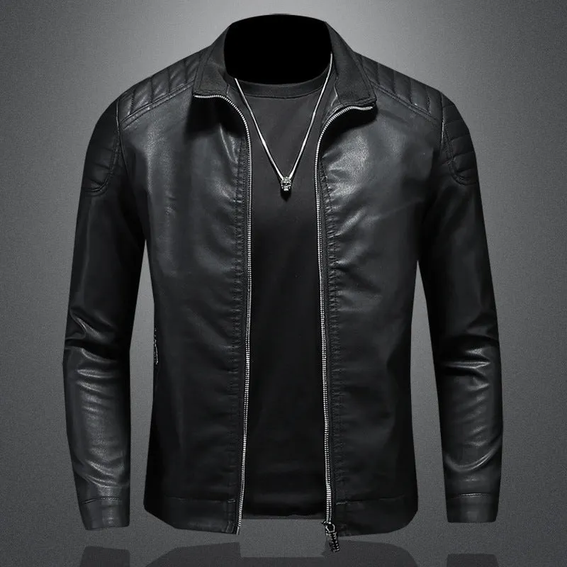 Herren Modische Lederjacke mit Steppdetails Drune