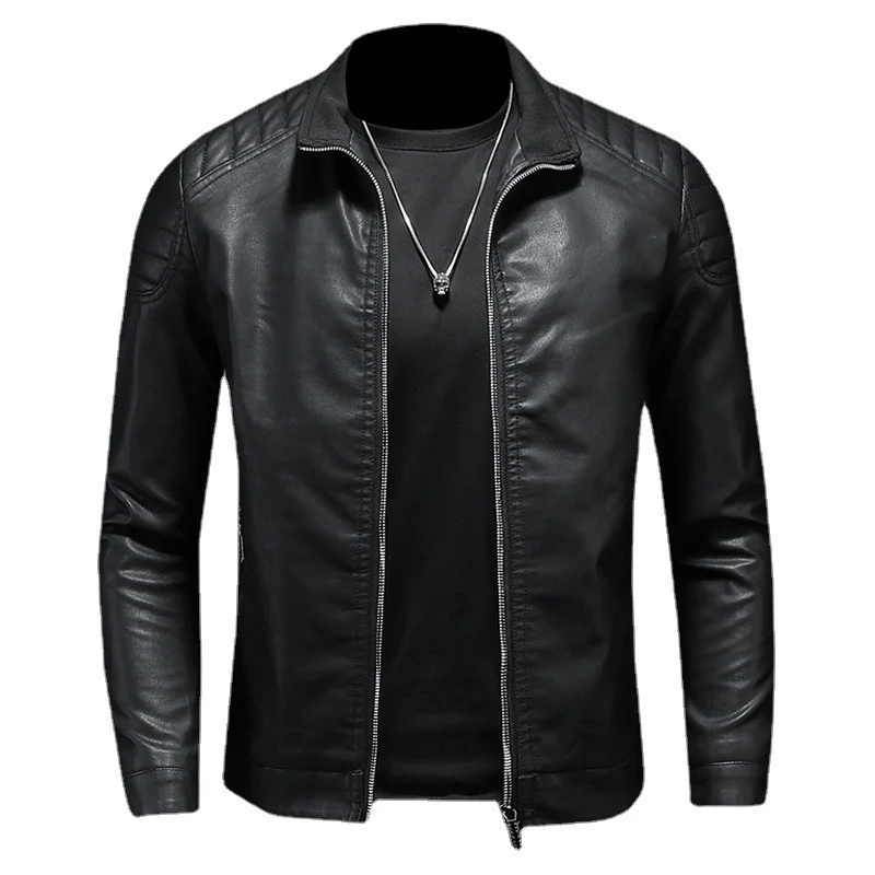 Herren Modische Lederjacke mit Steppdetails Drune