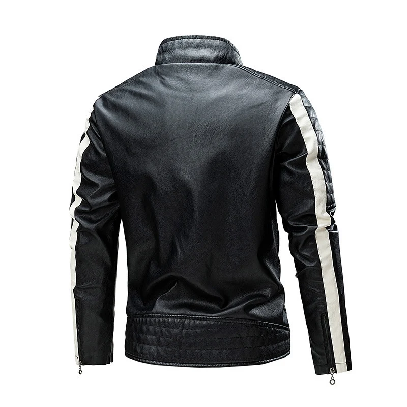 Herren Modische Lederjacke mit Farbblock-Design Drune