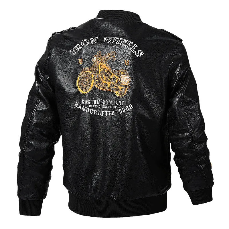 Herren Modische Kunstlederjacke mit stylishem Motorrad-Motiv Drune