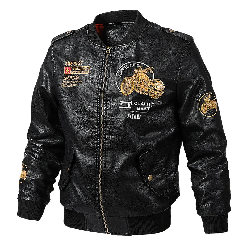 Herren Modische Kunstlederjacke mit stylishem Motorrad-Motiv Drune