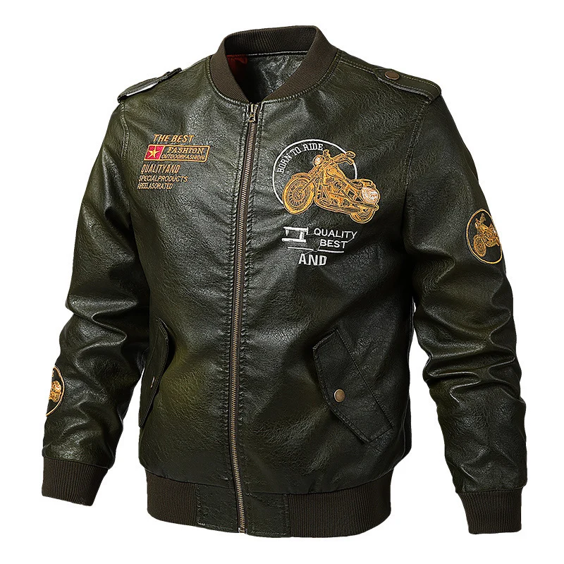 Herren Modische Kunstlederjacke mit stylishem Motorrad-Motiv Drune