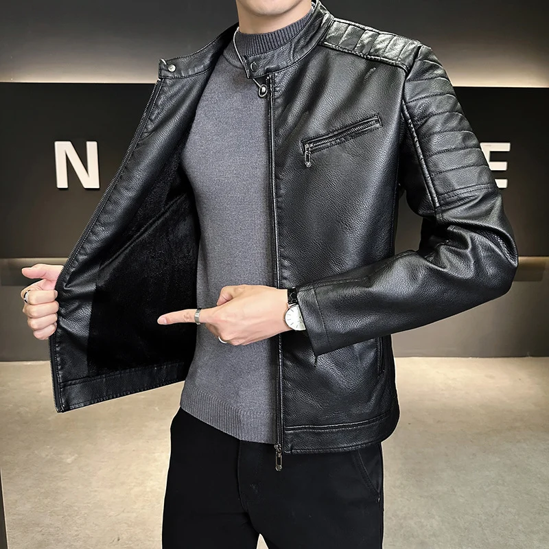 Herren Modische Kunstlederjacke mit Stehkragen Drune 1788322179