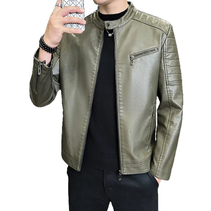 Herren Modische Kunstlederjacke mit Stehkragen Drune 1788322179