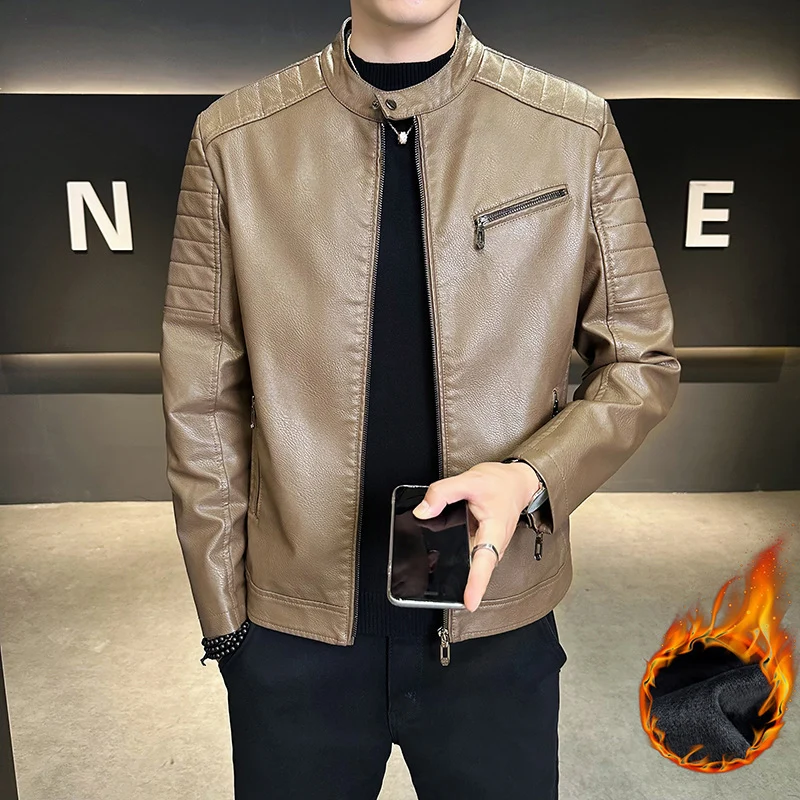 Herren Modische Kunstlederjacke mit Stehkragen Drune 1788322179