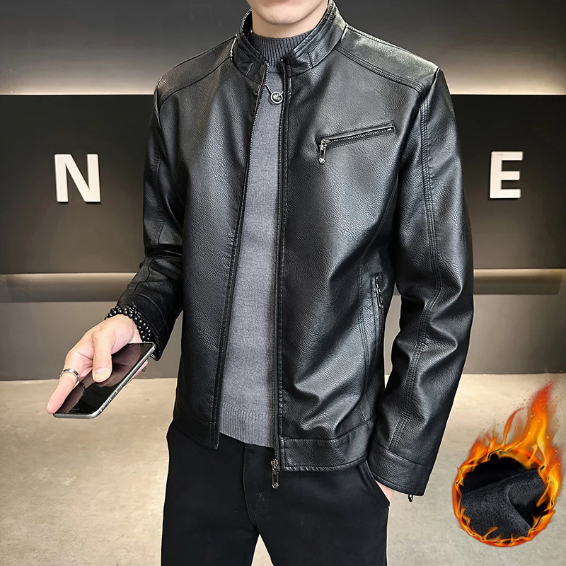 Herren Modische Kunstlederjacke mit praktischen Reißverschlusstaschen Drune 1788322121