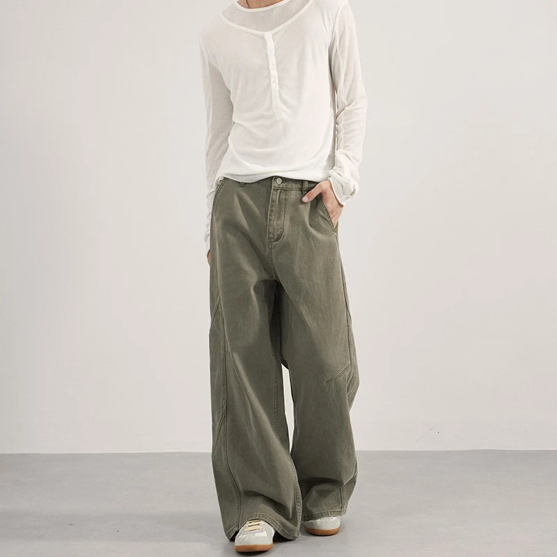 Damen Extraweite Twill‑Palazzohose mit tiefem Schritt und dekorativen Nahtpaneelen Drune