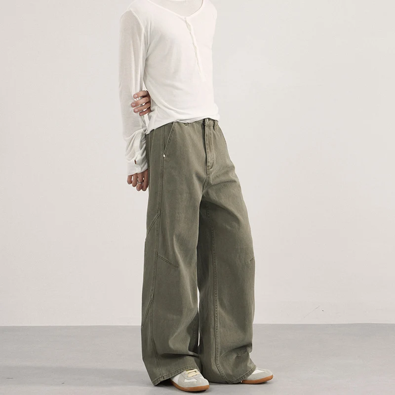 Damen Extraweite Twill‑Palazzohose mit tiefem Schritt und dekorativen Nahtpaneelen Drune
