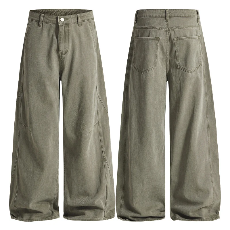Damen Extraweite Twill‑Palazzohose mit tiefem Schritt und dekorativen Nahtpaneelen Drune