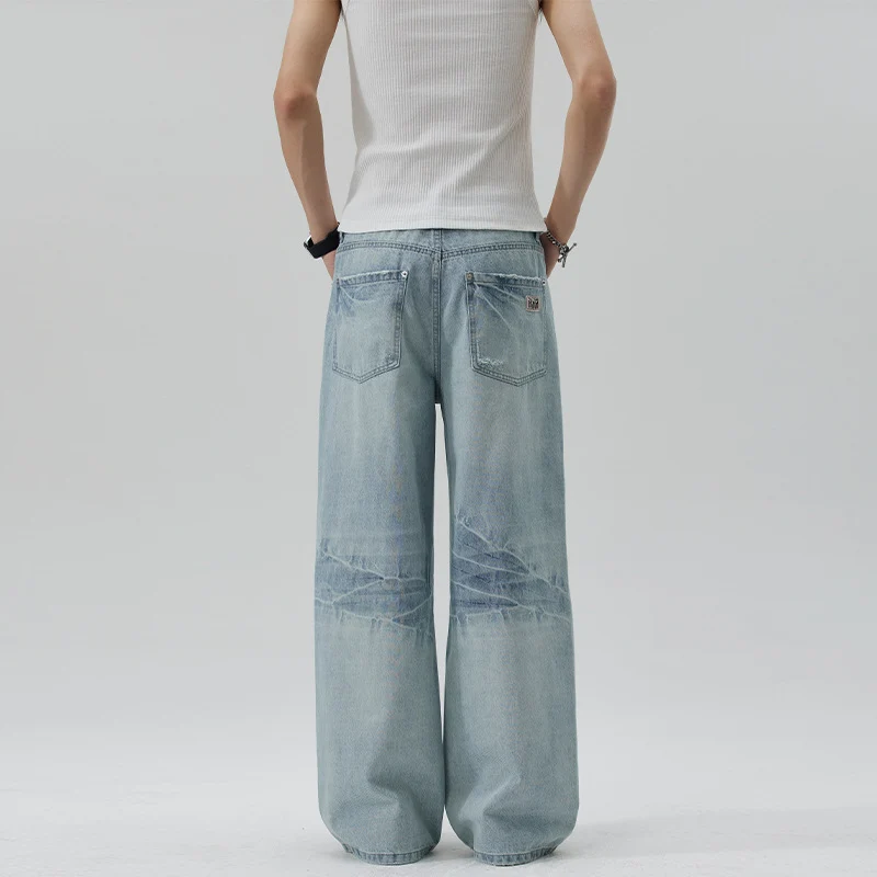 Damen Extraweite Stonewashed Denim-Palazzohose mit tiefem Schritt und geradem Saum Drune