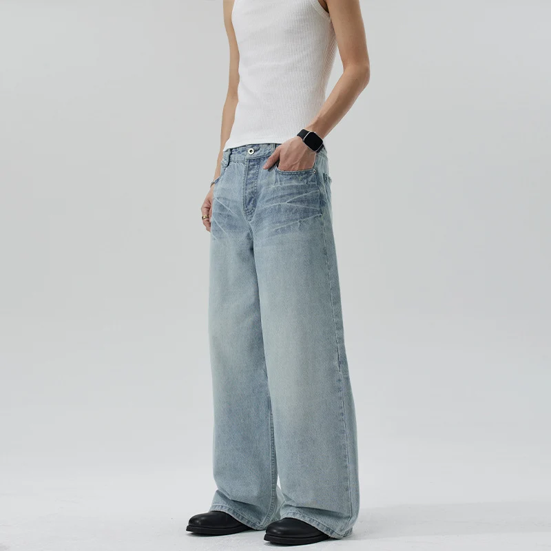 Damen Extraweite Stonewashed Denim-Palazzohose mit tiefem Schritt und geradem Saum Drune