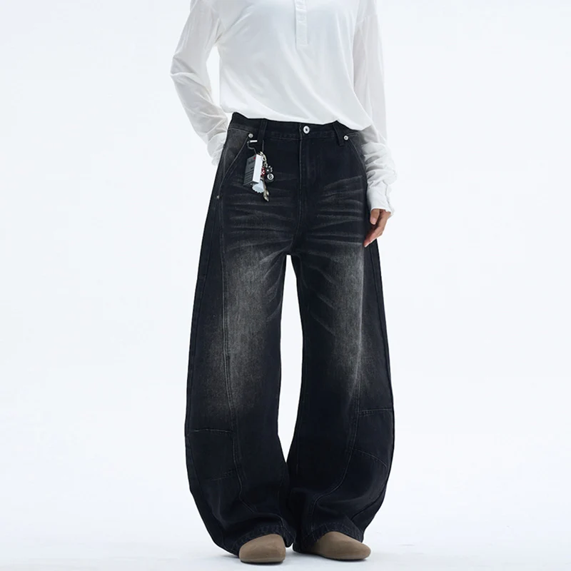 Damen Extraweite Palazzodenim-Jeans mit hoher Bundlinie, Paneelnähten und weitem Saum Drune