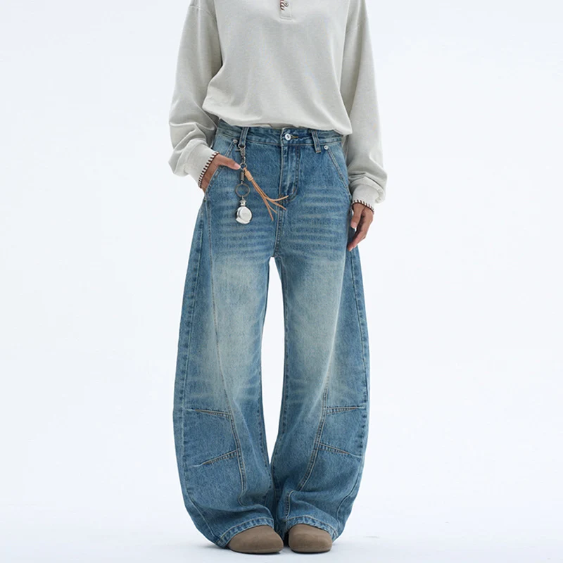 Damen Extraweite Palazzodenim-Jeans mit hoher Bundlinie, Paneelnähten und weitem Saum Drune