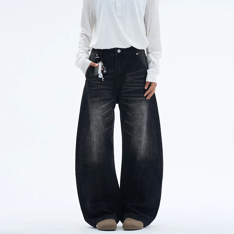 Damen Extraweite Palazzodenim-Jeans mit hoher Bundlinie, Paneelnähten und weitem Saum Drune