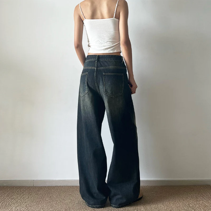 Damen Extraweite Low‑Rise Baggy-Jeans im Vintage-Waschung Drune