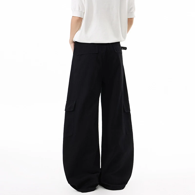 Damen Extraweite Hochtaillierte Cargo-Palazzo-Hose aus Baumwoll-Twill mit Pattentaschen Drune