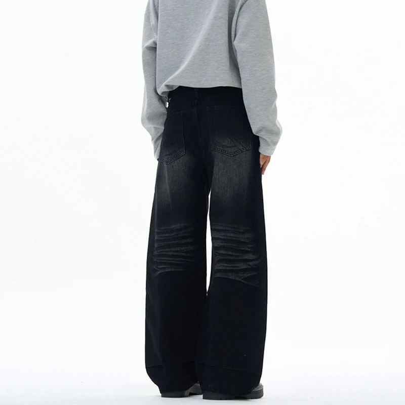 Damen extraweite hochgeschnittene Baggy-Jeans mit tiefem Schritt und Vintage‑Waschung Drune