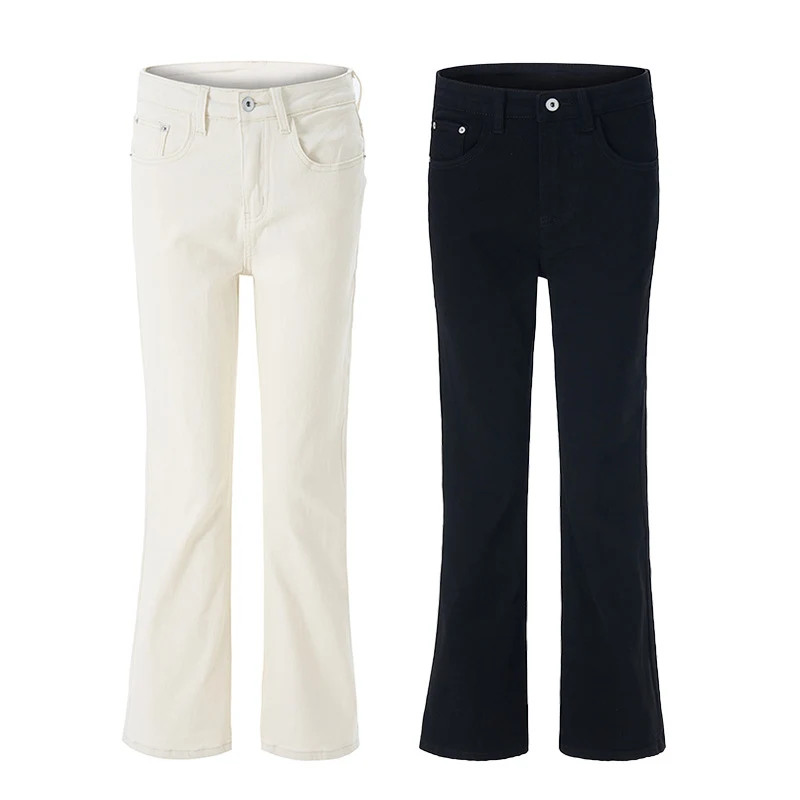 Damen Extraweite hochgeschnittene ausgestellte Denimhose mit verlängertem Saum Drune