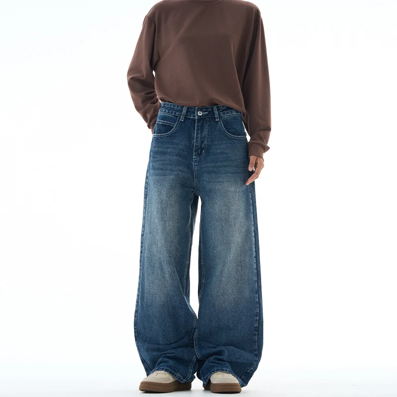 Damen Extraweite Highwaist-Palazzo-Jeans aus Vintage-Denim mit gerundetem Saum Drune