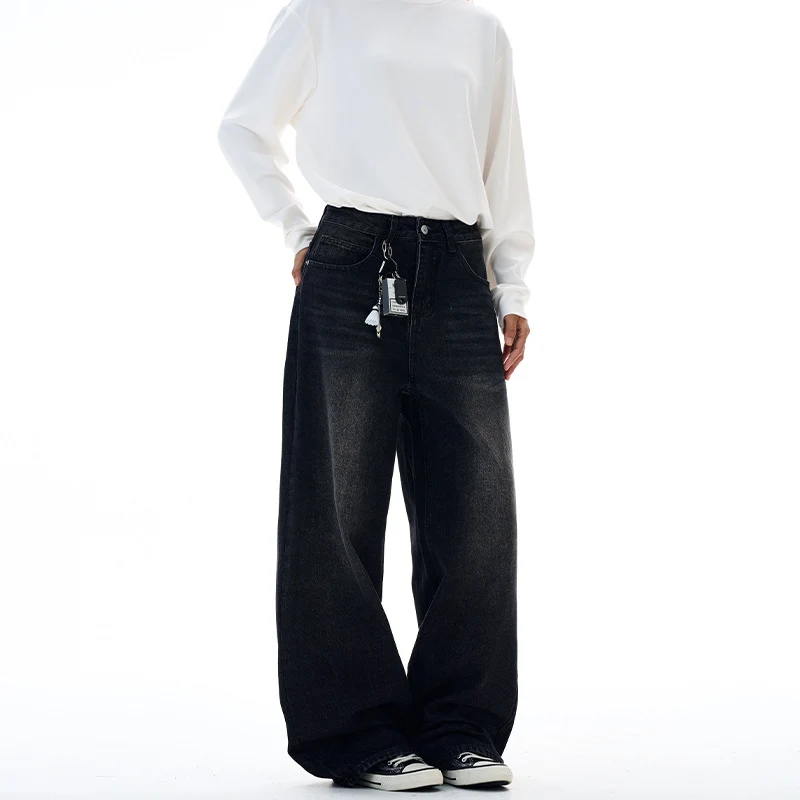 Damen Extraweite Highwaist-Palazzo-Jeans aus Vintage-Denim mit gerundetem Saum Drune