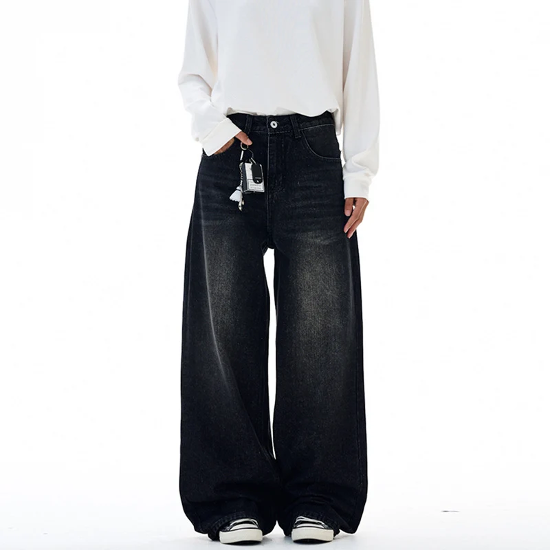 Damen Extraweite Highwaist-Palazzo-Jeans aus Vintage-Denim mit gerundetem Saum Drune
