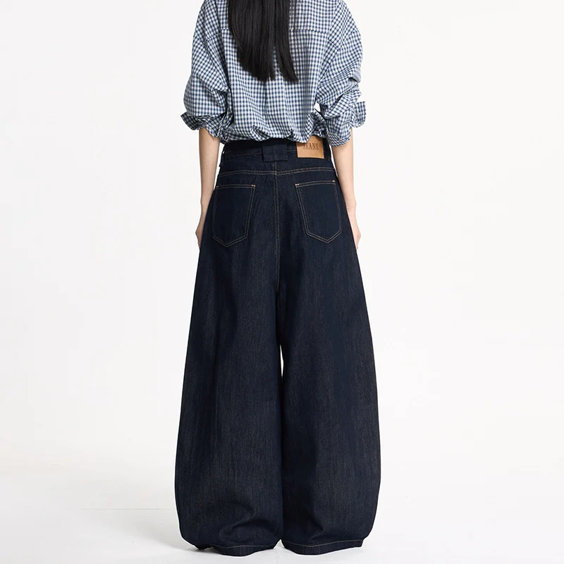 Damen Extraweite High‑Waist Denim‑Hose mit bodenlangem weitem Bein Drune