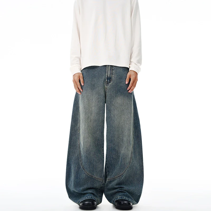 Damen Extraweite Denim-Palazzohose mit skulpturalen Rundnähten Drune