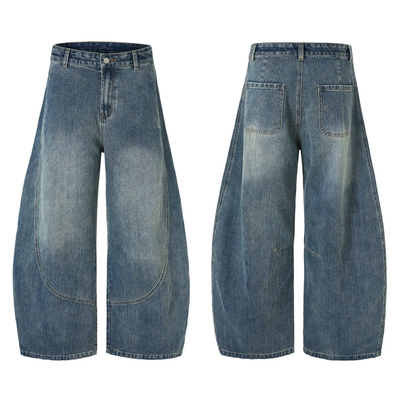 Damen Extraweite Denim-Palazzohose mit skulpturalen Rundnähten Drune