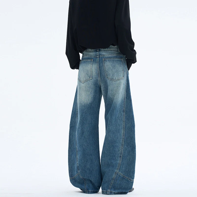 Damen Extraweite Denim-Palazzohose mit Paneelnähten und bodenlangem Saum Drune