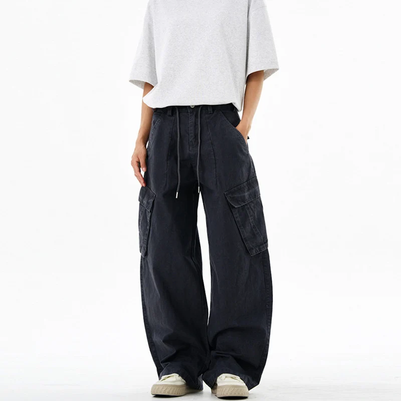 Damen Extraweite Cargo-Denim-Palazzohose mit Tunnelzugbund und aufgesetzten Klappentaschen Drune