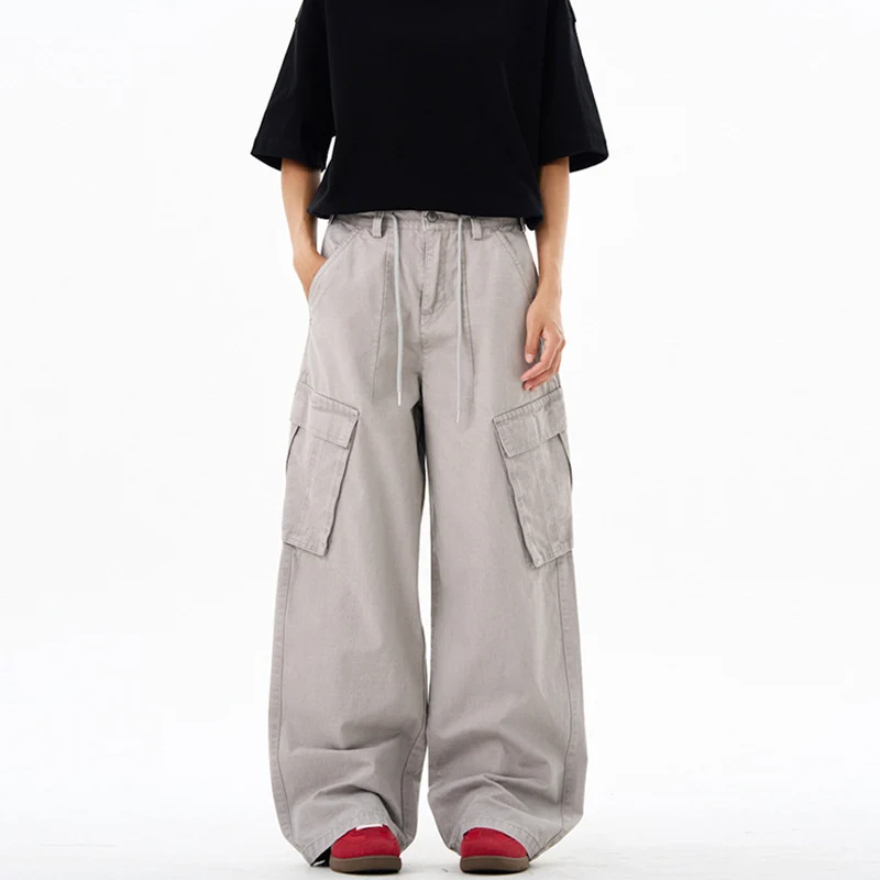 Damen Extraweite Cargo-Denim-Palazzohose mit Tunnelzugbund und aufgesetzten Klappentaschen Drune