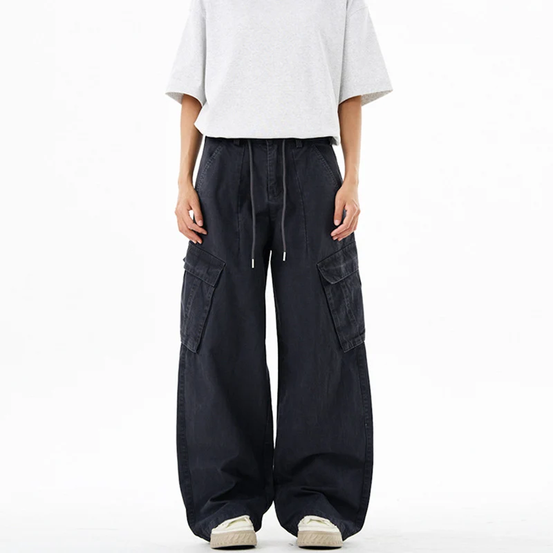 Damen Extraweite Cargo-Denim-Palazzohose mit Tunnelzugbund und aufgesetzten Klappentaschen Drune