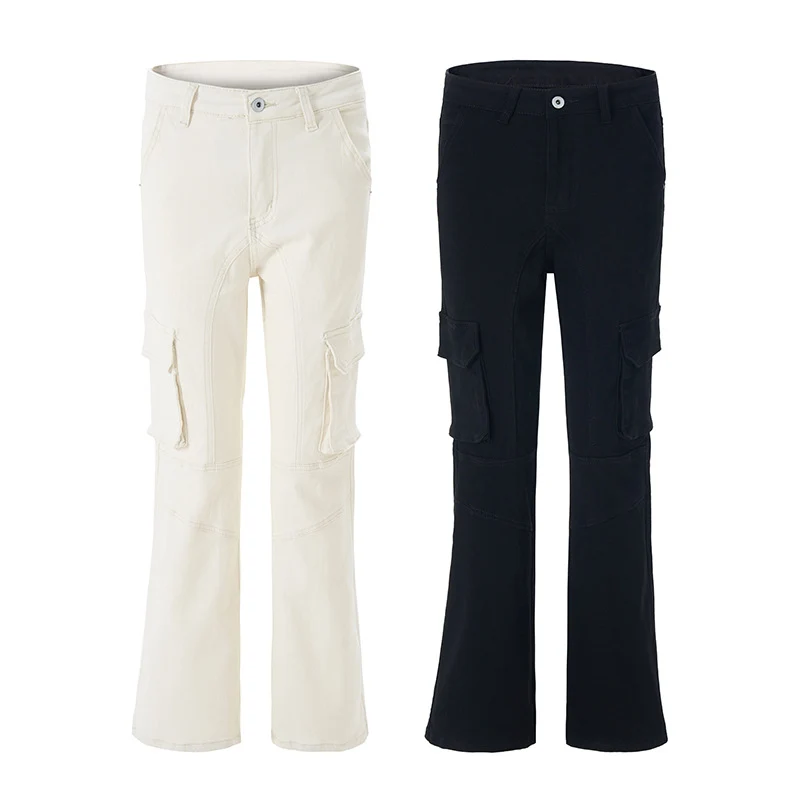 Damen Cargo-Palazzo-Jeans mit seitlichen Pattentaschen und Paneelnähten Drune
