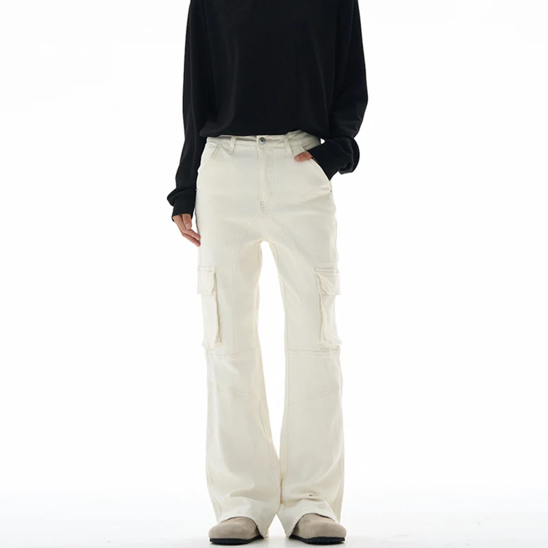 Damen Cargo-Palazzo-Jeans mit seitlichen Pattentaschen und Paneelnähten Drune