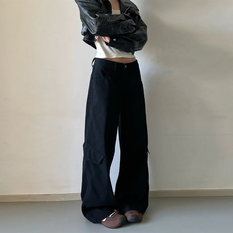 Damen Bodentiefe Utility-Palazzo-Hose aus schwerem Twill mit seitlichen Pattentaschen Drune