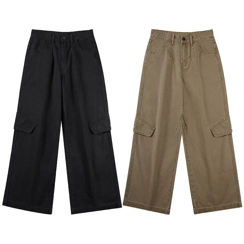 Damen Bodentiefe Utility-Palazzo-Hose aus schwerem Twill mit seitlichen Pattentaschen Drune