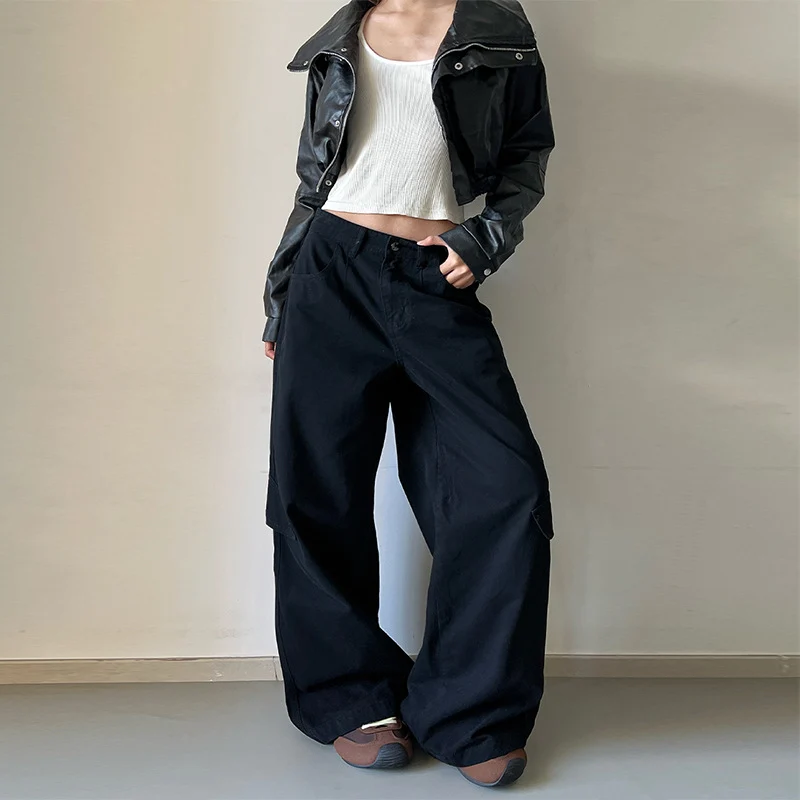 Damen Bodentiefe Utility-Palazzo-Hose aus schwerem Twill mit seitlichen Pattentaschen Drune