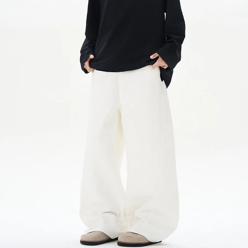 Damen Bodenlange Oversized-Palazzo-Hose aus schwerem Baumwoll-Canvas mit verdecktem Bund Drune