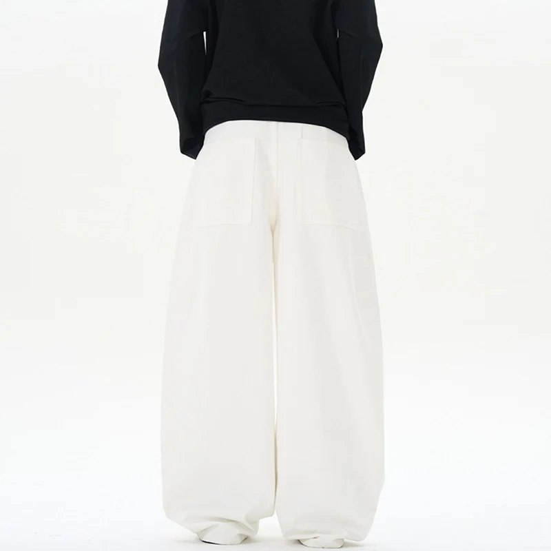 Damen Bodenlange Oversized-Palazzo-Hose aus schwerem Baumwoll-Canvas mit verdecktem Bund Drune