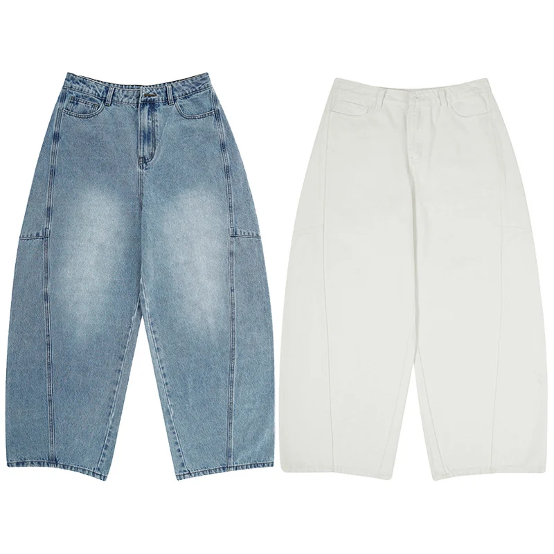 Damen Bodenlange Oversized-Palazzo-Hose aus schwerem Baumwoll-Canvas mit verdecktem Bund Drune