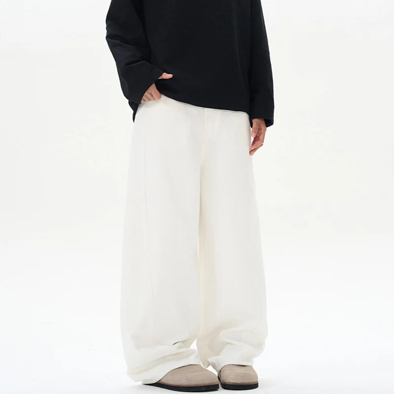 Damen Bodenlange Oversized-Palazzo-Hose aus schwerem Baumwoll-Canvas mit verdecktem Bund Drune