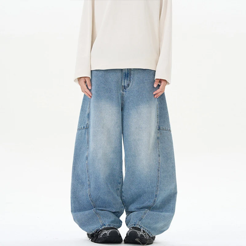 Damen Bodenlange Oversized-Palazzo-Hose aus schwerem Baumwoll-Canvas mit verdecktem Bund Drune