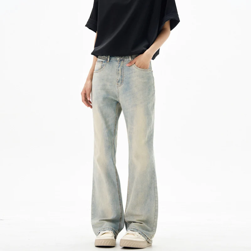Damen Bodenlange Flared-Denim-Jeans mit extra weitem Bein und niedriger Bundlinie Drune