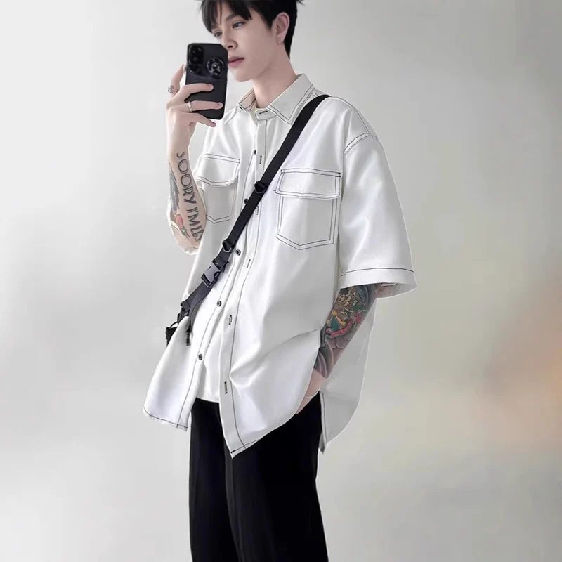 Herren Modisches Oversized Kurzarm-Hemd Drune