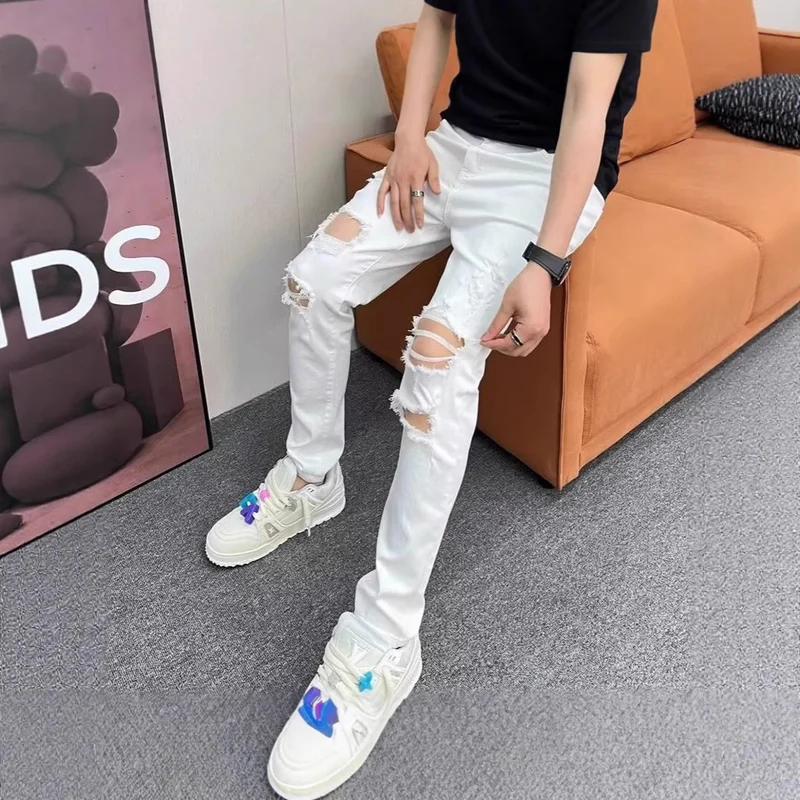 Herren Modische Destroyed Jeans Drune