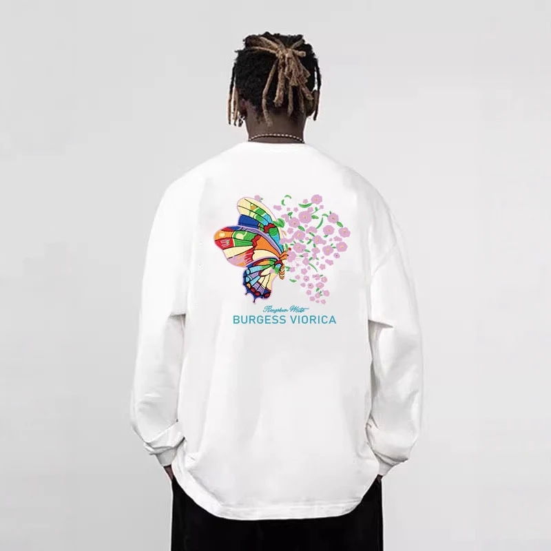 Herren Lässiger Oversized Sweatshirt mit buntem Schmetterlingsdruck Drune